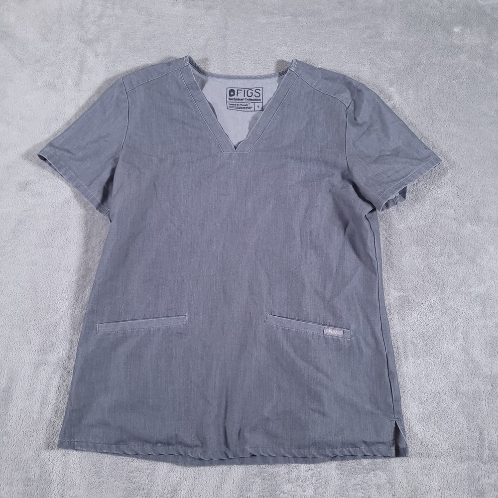 FIGS Casma Scrub Top Womens S Grey Technical Collection V-Neck Short Sleeve